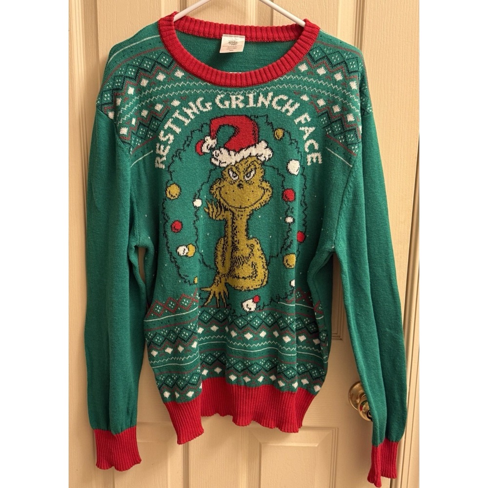 The Grinch Christmas "Resting Grinch Face" Ugly Christmas Sweater‎ Size 2XL